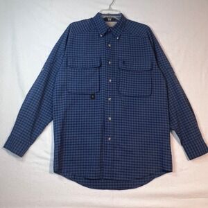 Browning RBO Travel Gear Mens MD‎ Blue Plaid Shirt Long Sleeve Button Up Fishing